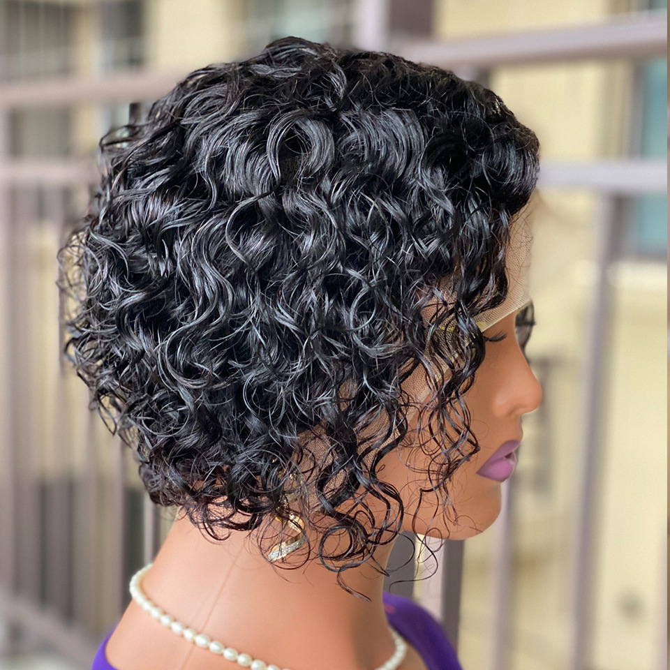 Pixie卷发frontal wigs humanhairwig外贸前蕾丝真人假发头套