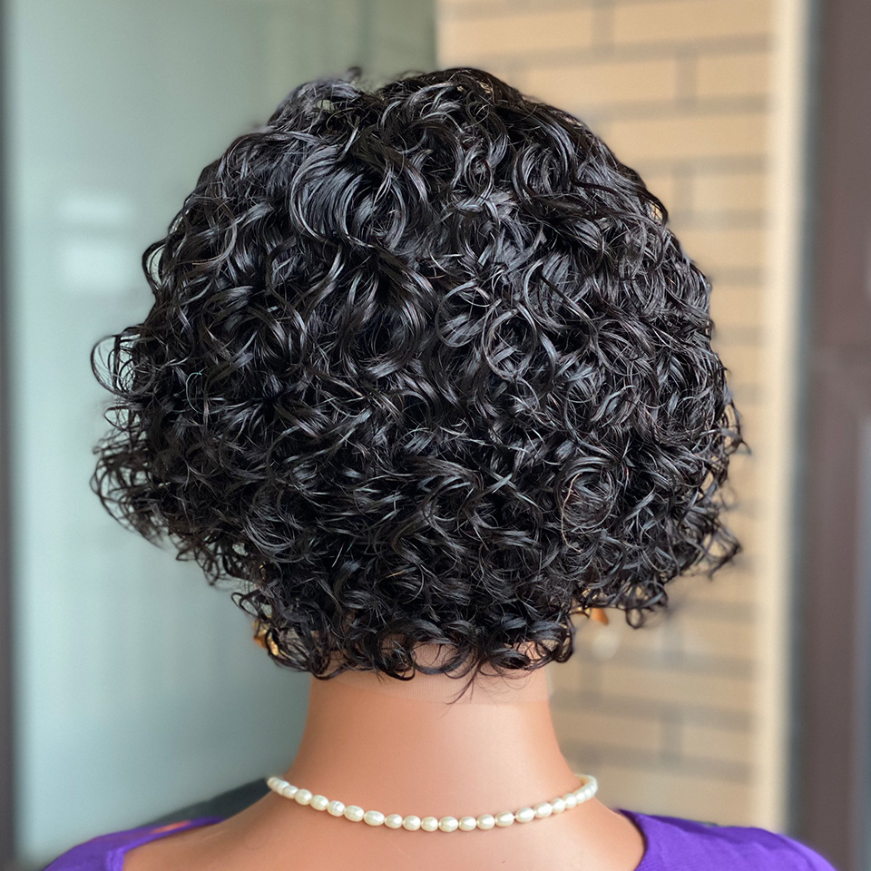 Pixie卷发frontal wigs humanhairwig外贸前蕾丝真人假发头套