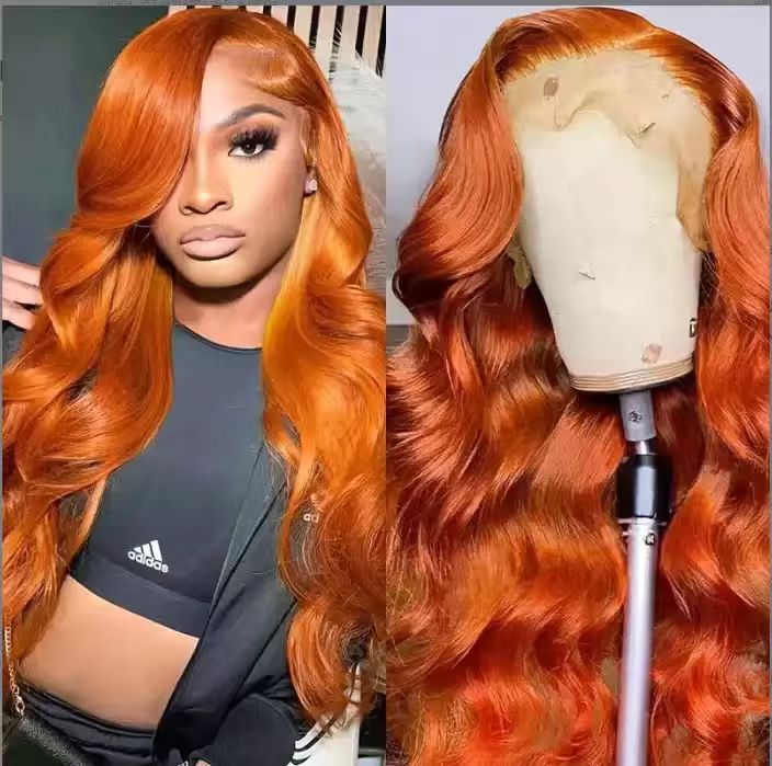 跨境假发 欧美女士前蕾丝化纤头套黑色中分长卷发大波浪 body wig