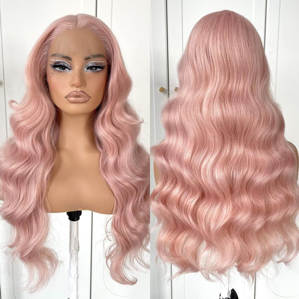 跨境假发 欧美女士前蕾丝化纤头套黑色中分长卷发大波浪 body wig