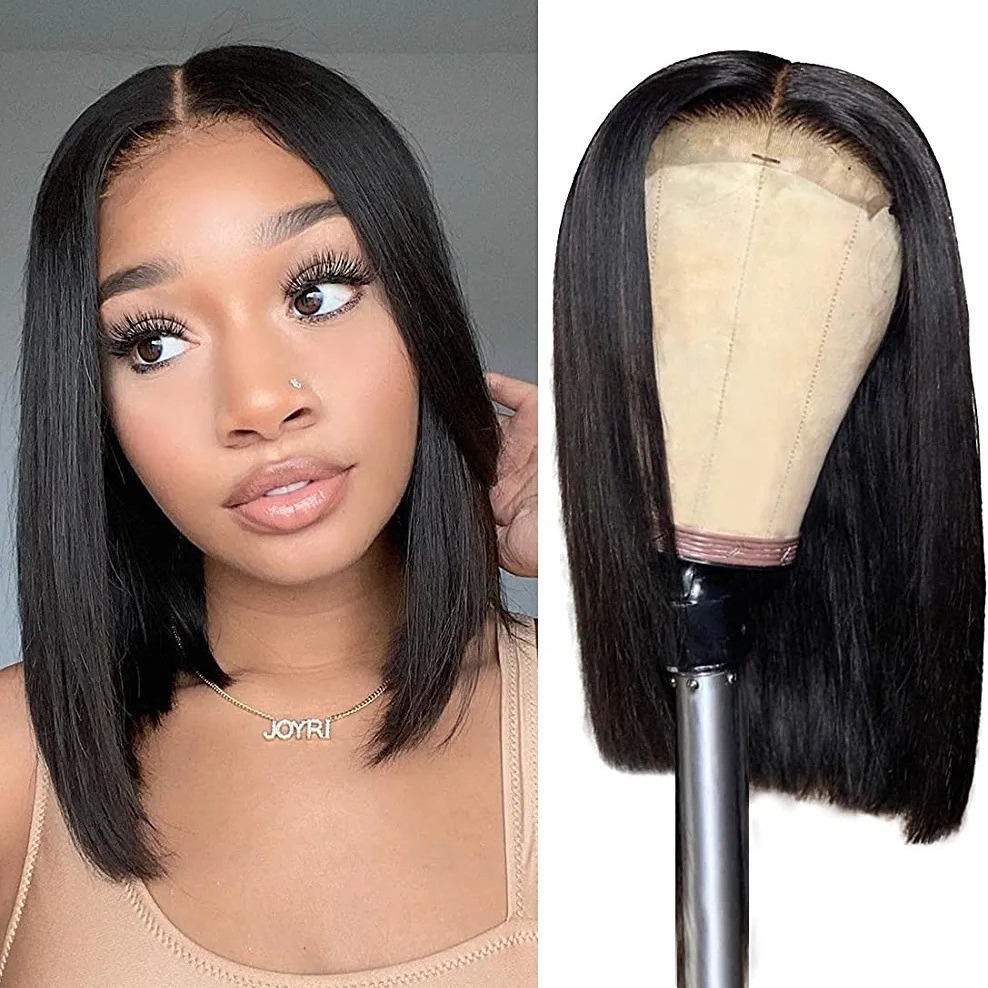 12A Brazilian Straight Bob 4*4 Closure Lace Wig 真人发头套