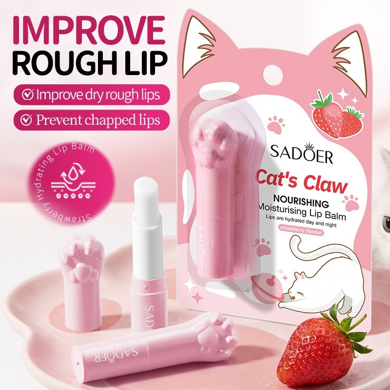 跨境猫爪滋养保湿润唇膏2.8gSADOER保湿防干裂果香唇膏外贸批发