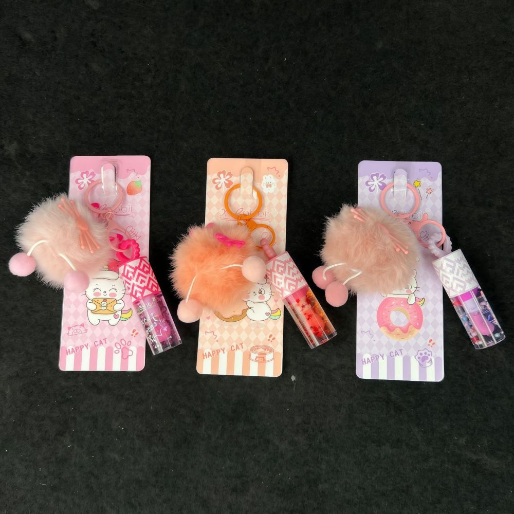 跨境新品LIP GLOSS唇釉 钥匙扣吊链唇油三组色套装 持久滋润唇彩
