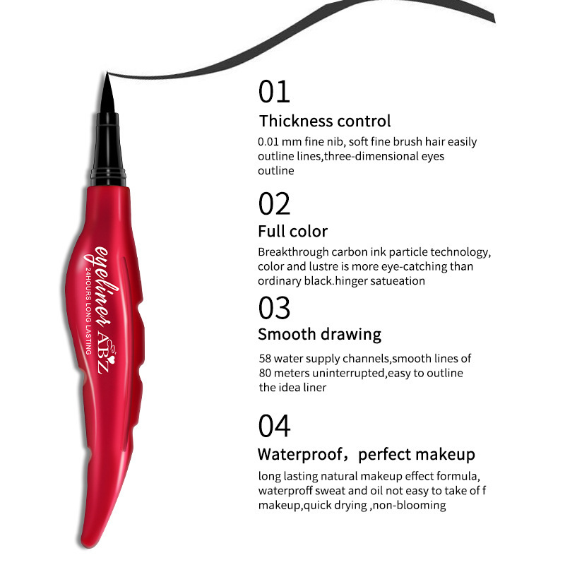 跨境全英版红羽毛眼线液笔防水防汗不晕染工厂彩妆亚马逊外贸