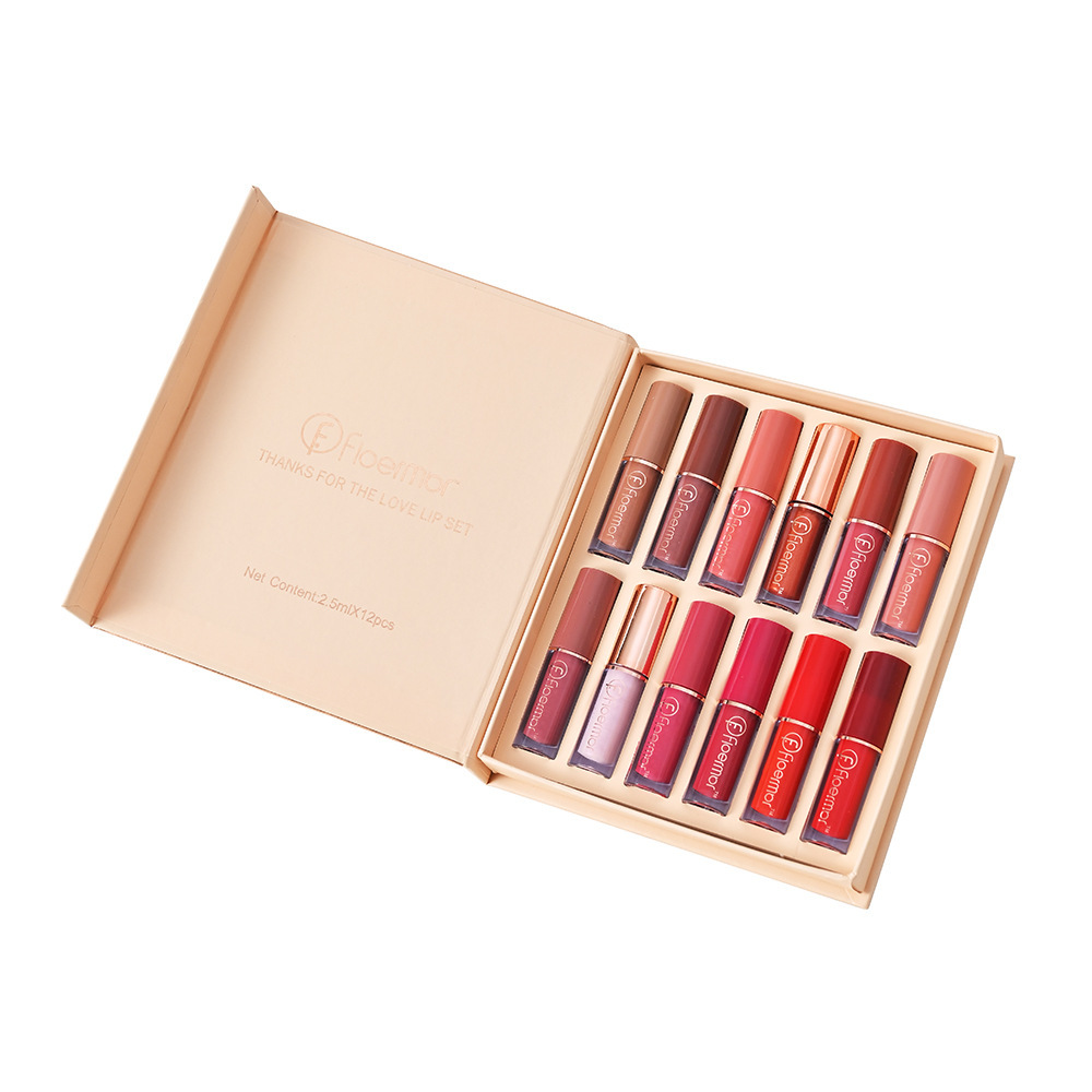 跨境唇彩套装珠光细闪12LIP GLOSS SET持久防水口红不粘哑光