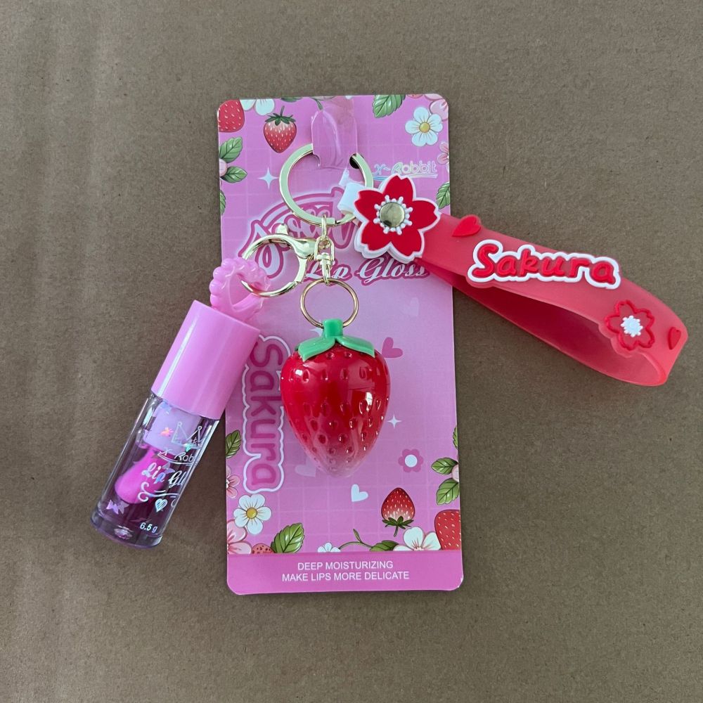 跨境新品LIP GLOSS唇釉 钥匙扣吊链唇油三组色套装 持久滋润唇彩