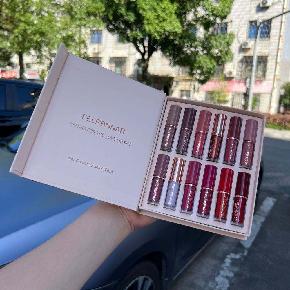 跨境唇彩套装珠光细闪12LIP GLOSS SET持久防水口红不粘哑光