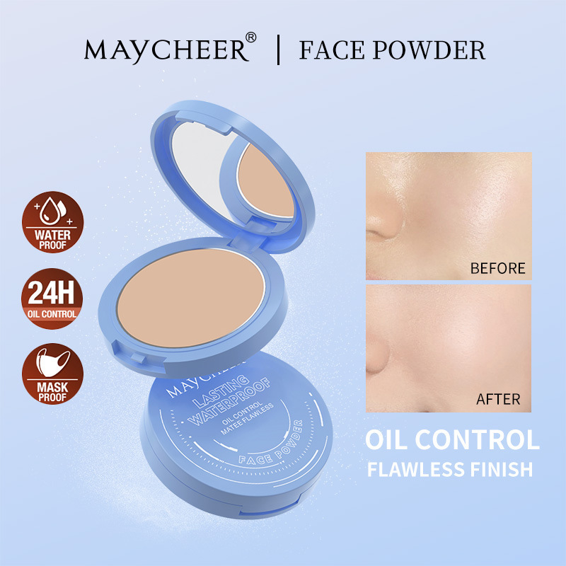 跨境美妆英文版 MAYCHEER美茜儿丝滑雾面柔光粉饼OILCONTRPLMATEE