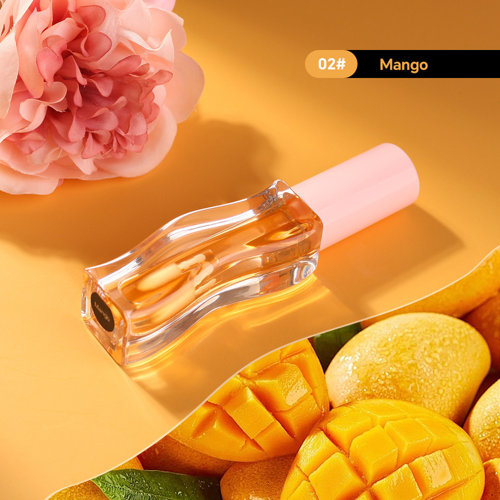 跨境现货护唇油无LOGO小批量波浪线条透明温变西瓜味水果丰唇油