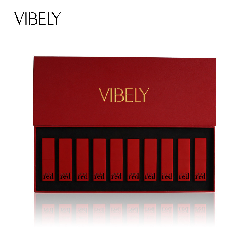 VIBELY红唇情蜜语口红哑光雾面持久防水中国红十色礼盒套装丰唇