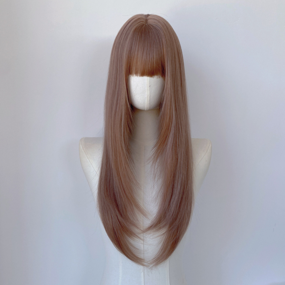 速卖通跨境欧美女新品空气刘海层次感长发玫瑰网哑光丝wigs全头套