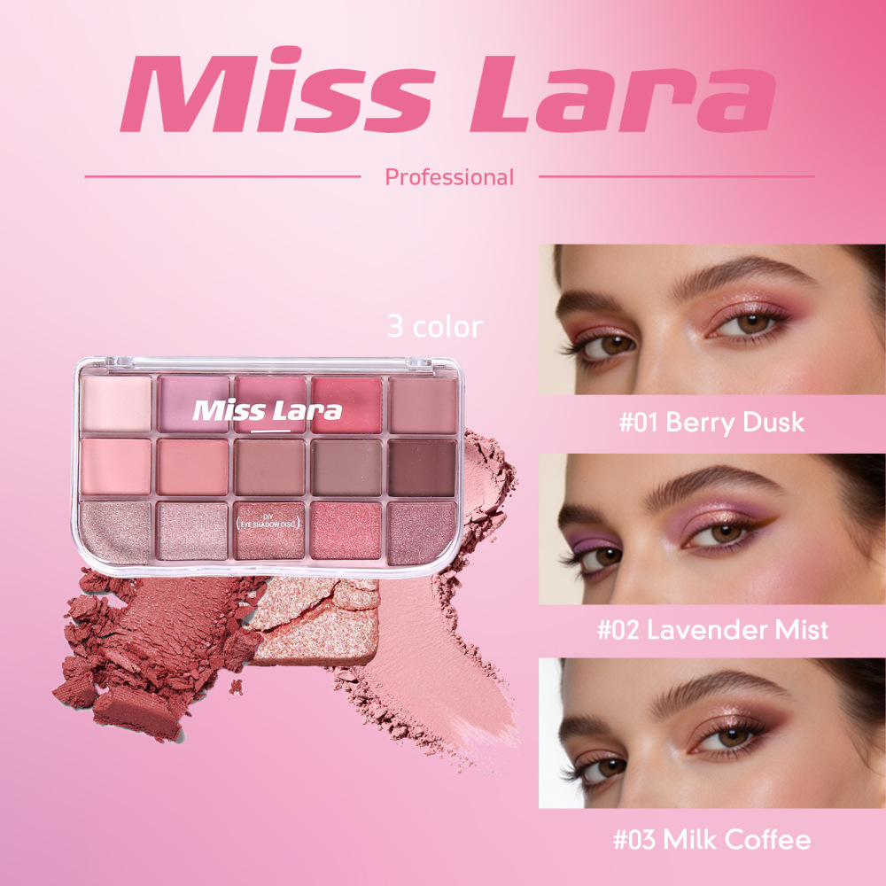 MissLara十五色眼影盘哑光大地色烟熏粉紫日常易晕染跨境彩妆眼影