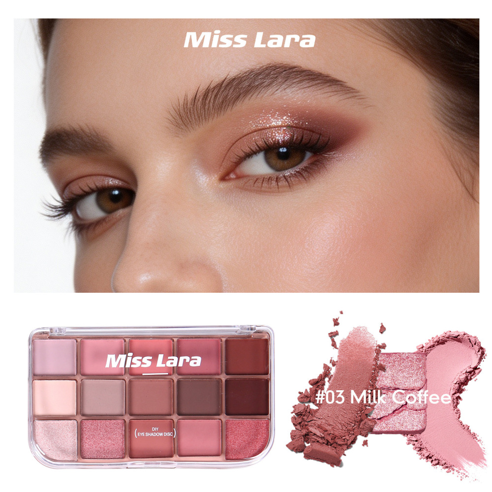 MissLara十五色眼影盘哑光大地色烟熏粉紫日常易晕染跨境彩妆眼影