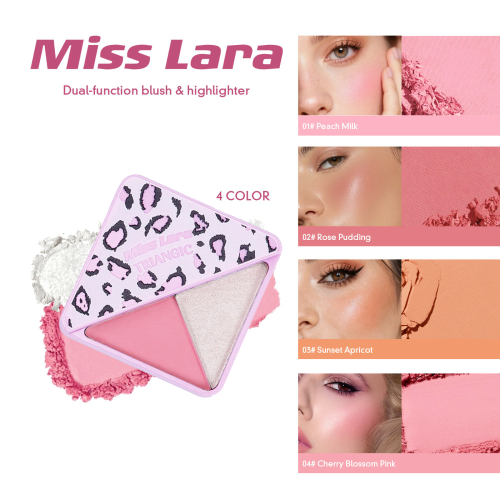 MissLara豹纹三角双色腮红高光二合一粉盘哑光腮红细闪持久提亮