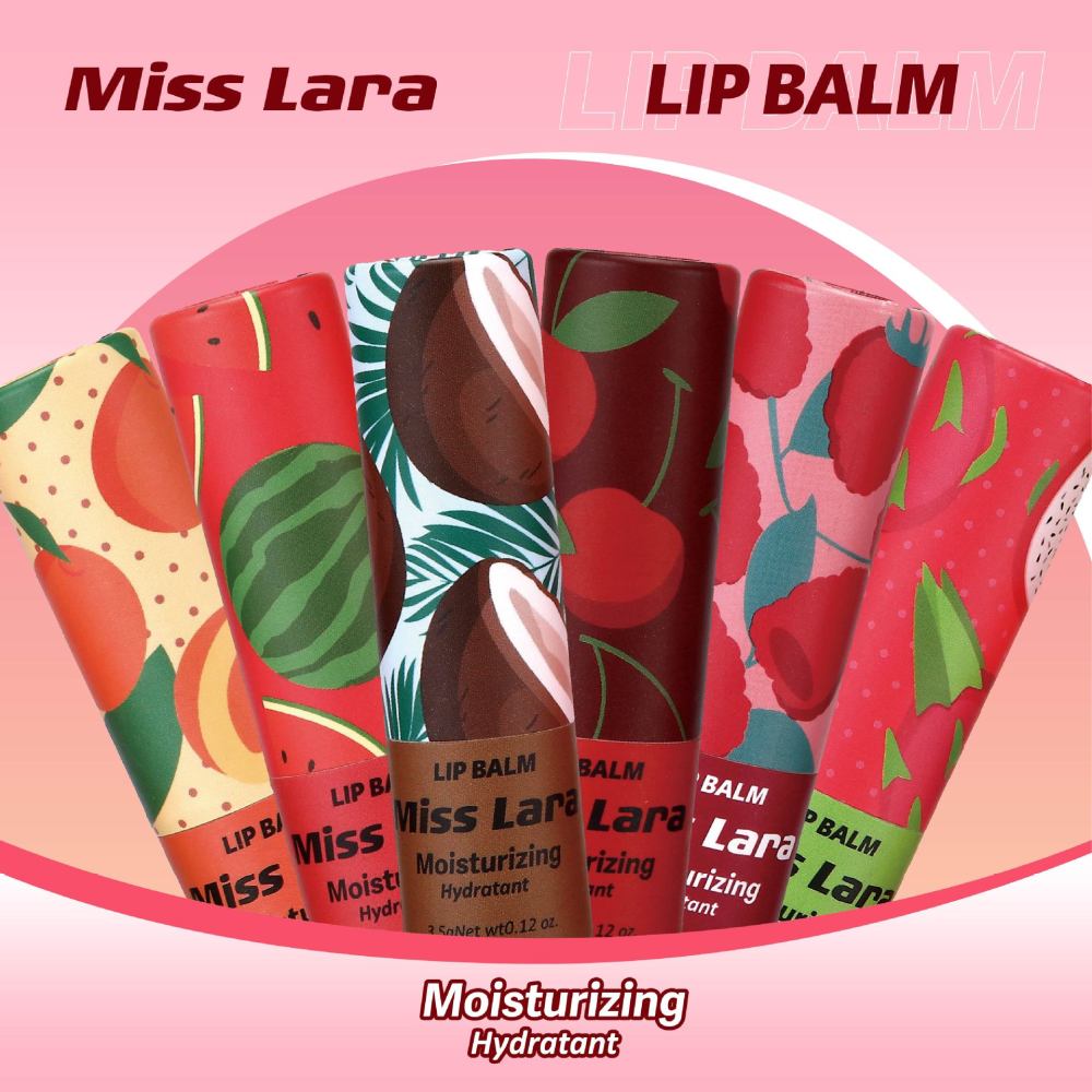 跨境Misslara有色润唇膏口红圆纸筒水果香6色滋润补水保湿外贸