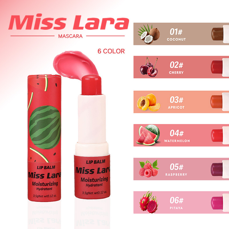 跨境Misslara有色润唇膏口红圆纸筒水果香6色滋润补水保湿外贸