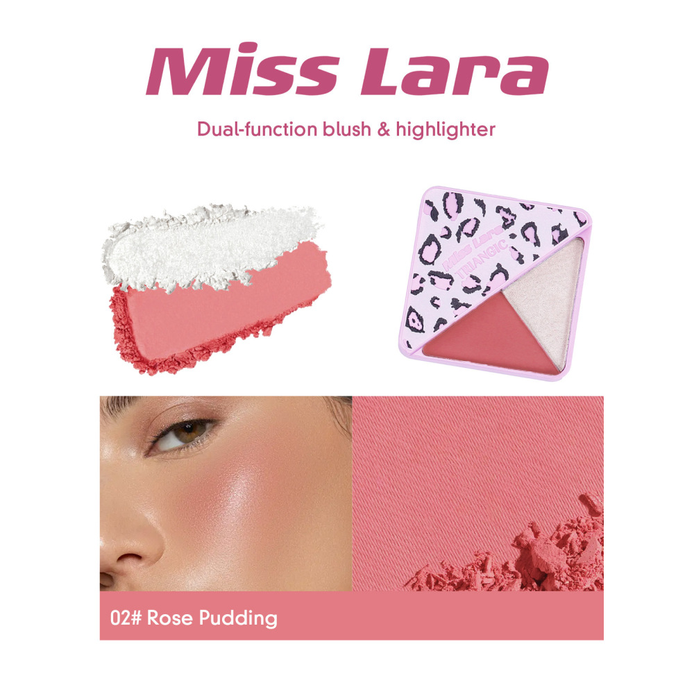 MissLara豹纹三角双色腮红高光二合一粉盘哑光腮红细闪持久提亮