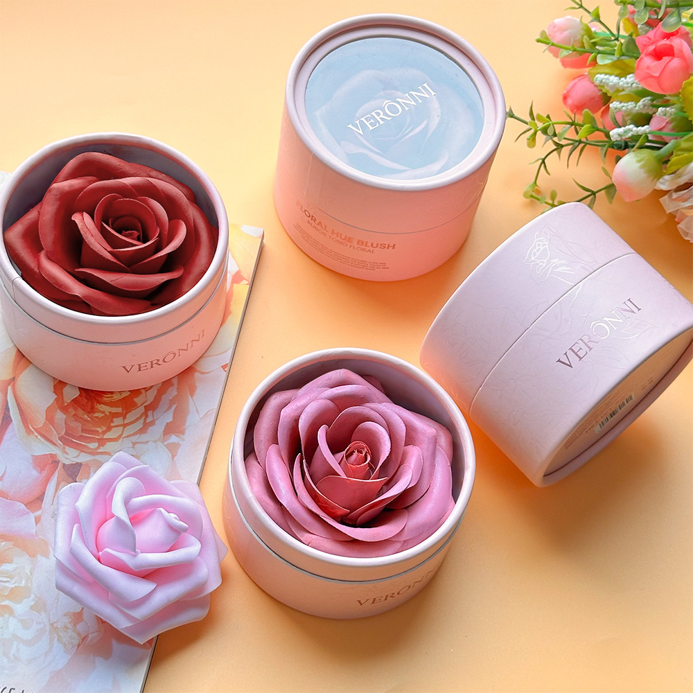 VERONNI 4色3D立体花瓣腮红玫瑰花朵自然立体定妆易上色跨境热销