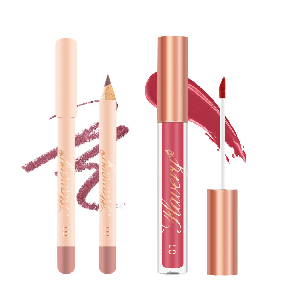 跨境丝绒哑光唇线笔唇釉套装 防水持久哑光女勾线唇笔 不沾杯口红