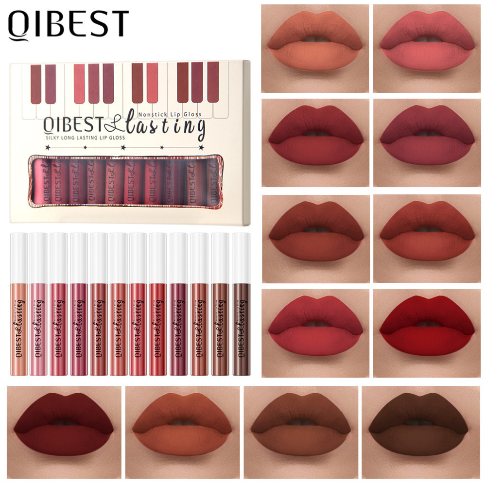 QiBest 不沾杯唇釉套装 哑光雾面液体口红不掉色唇彩跨境欧美批发