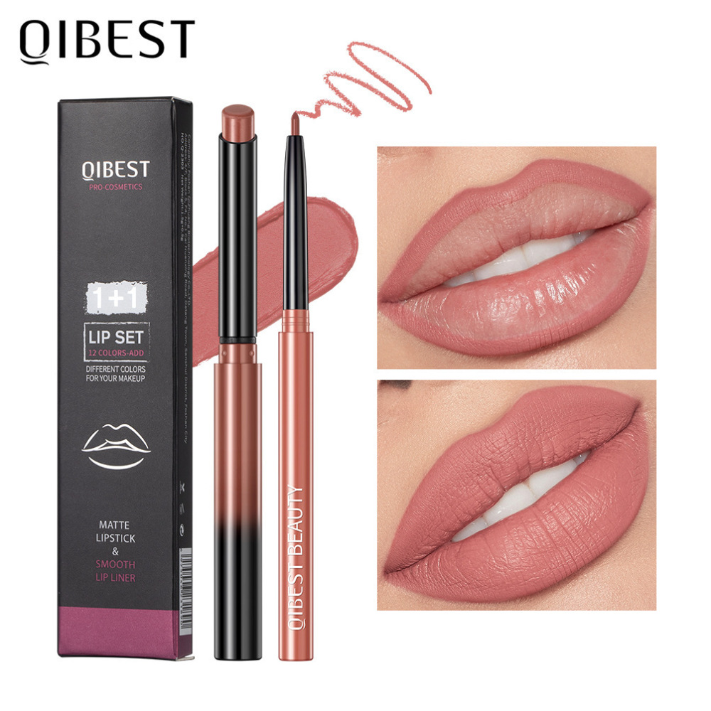 QIBEST口红唇线笔哑光不易掉色持久防水自然裸色唇线笔套装彩妆