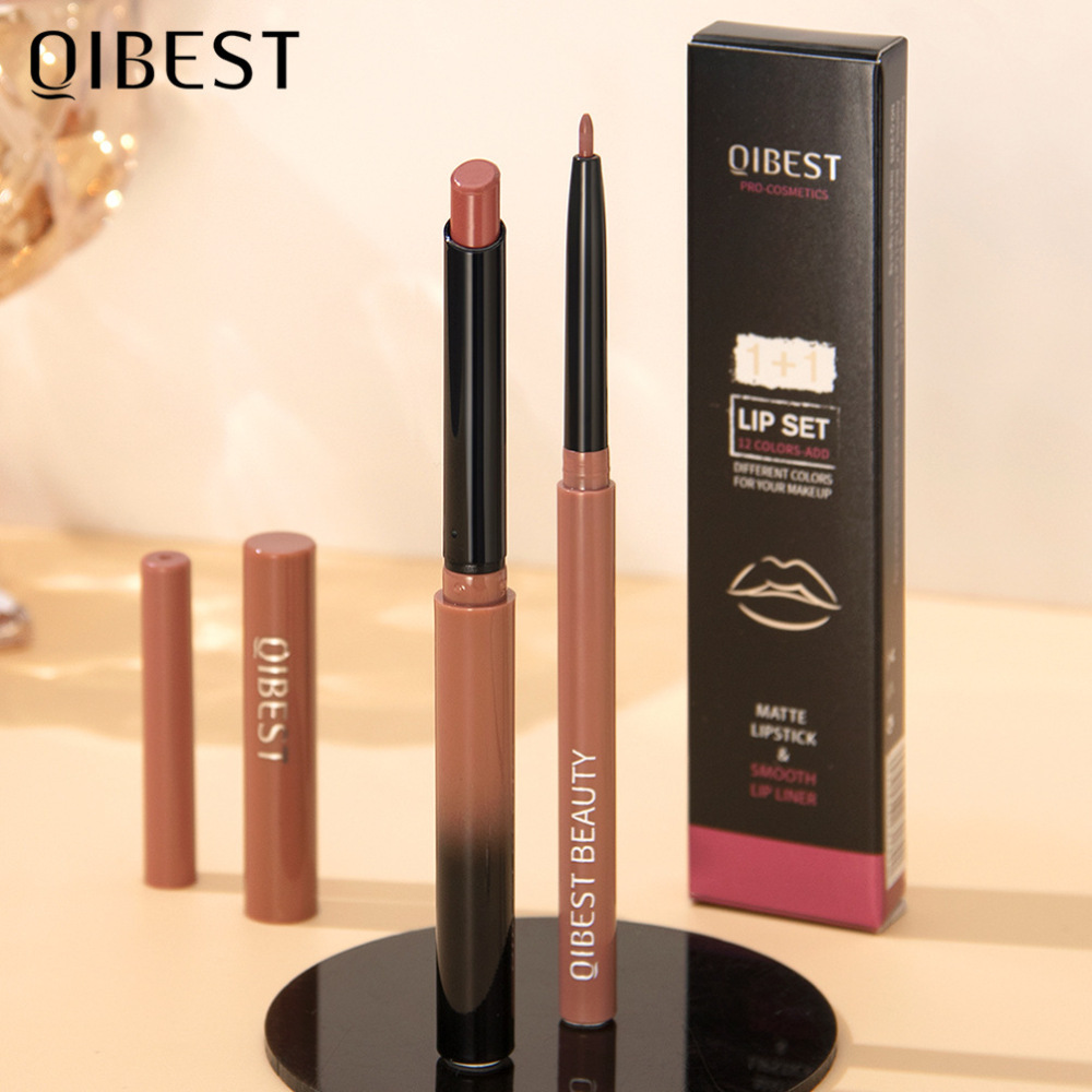 QIBEST口红唇线笔哑光不易掉色持久防水自然裸色唇线笔套装彩妆