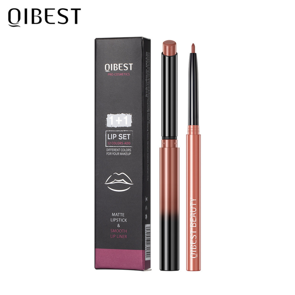 QIBEST口红唇线笔哑光不易掉色持久防水自然裸色唇线笔套装彩妆