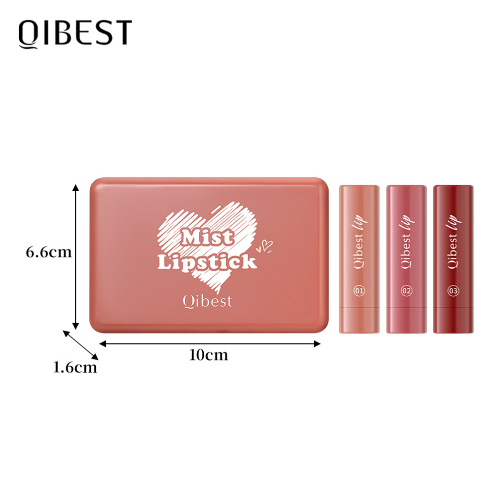 QIBEST易上色持久雾面哑光旋转口红笔自然防水不易脱色唇线笔套装