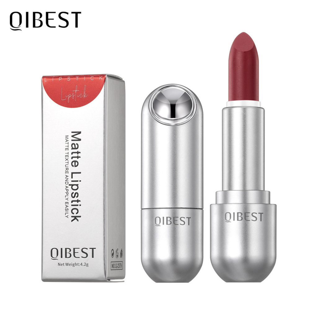 QIBEST轻薄哑光不沾杯不掉色口红持久防水不易脱色自然立体口红