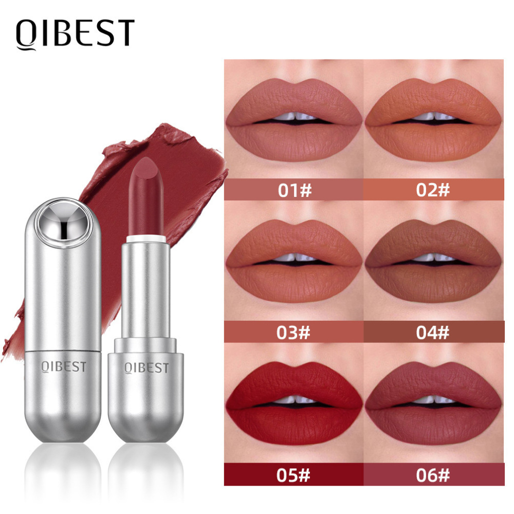 QIBEST轻薄哑光不沾杯不掉色口红持久防水不易脱色自然立体口红