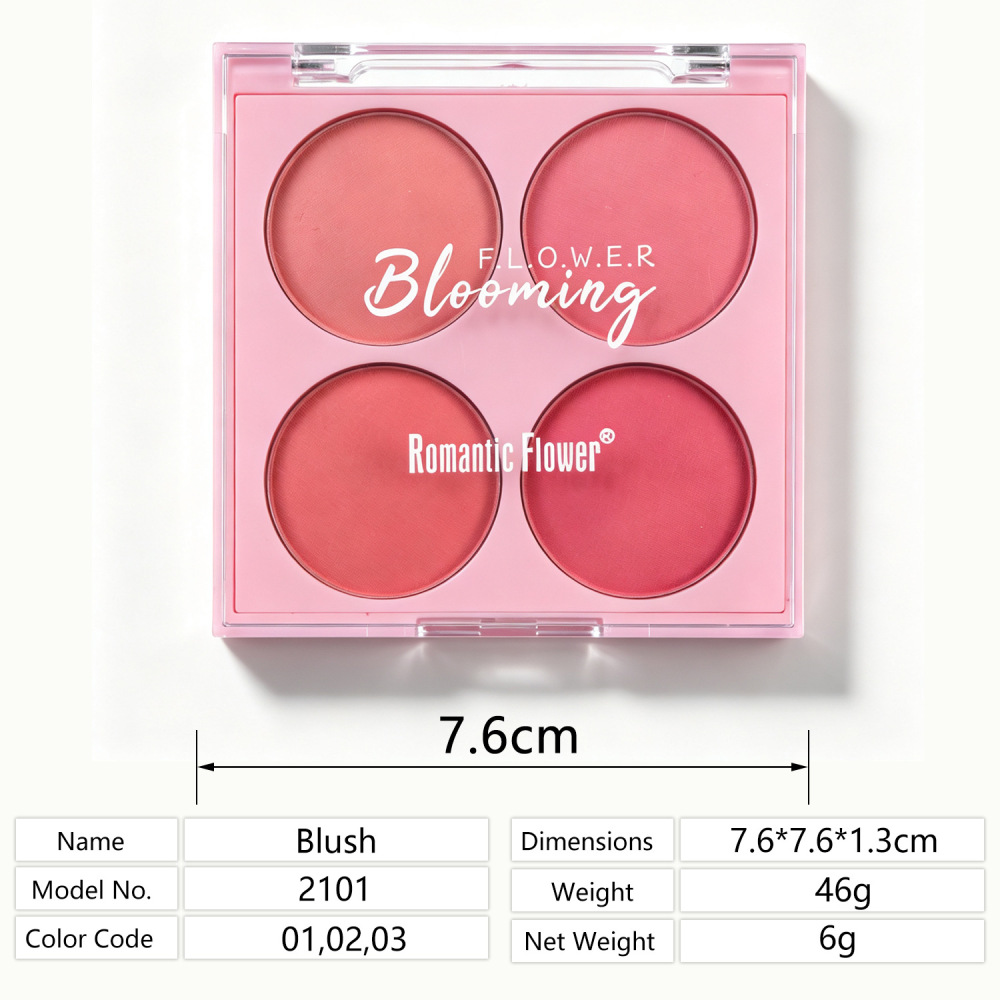 Romantic Flower跨境外贸出口批发4色哑光腮红持久防水自然化妆品