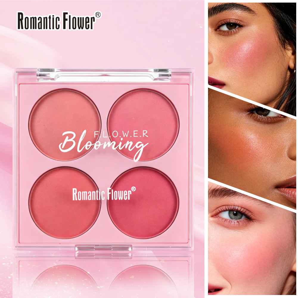 Romantic Flower跨境外贸出口批发4色哑光腮红持久防水自然化妆品
