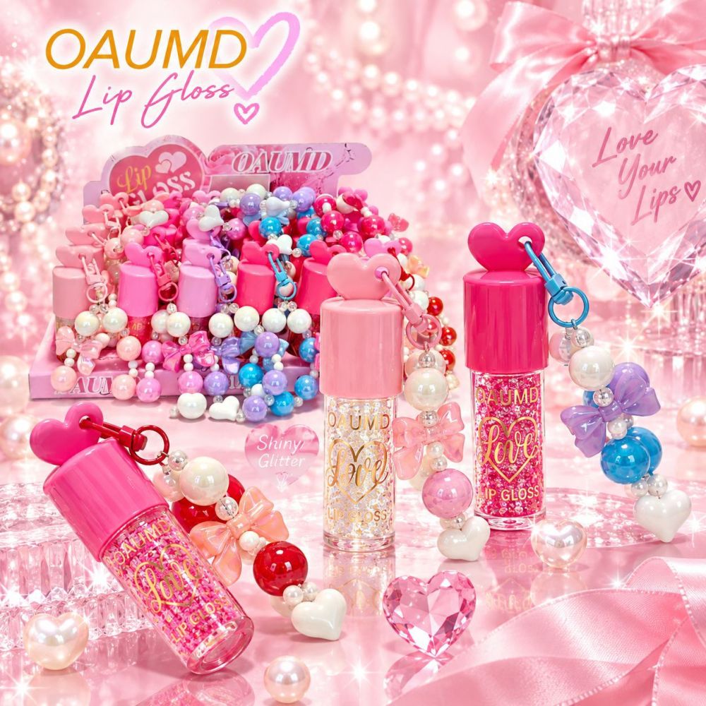 OAUMD 跨境亮片唇彩串珠爱心挂件唇蜜水光镜面嘟嘟唇保湿透亮彩妆