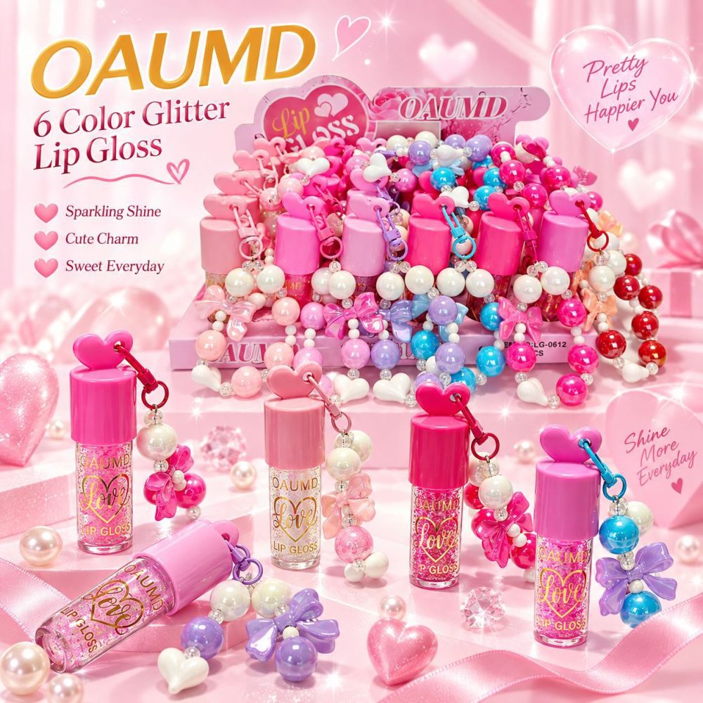 OAUMD 跨境亮片唇彩串珠爱心挂件唇蜜水光镜面嘟嘟唇保湿透亮彩妆