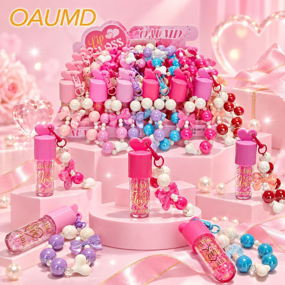 OAUMD 跨境亮片唇彩串珠爱心挂件唇蜜水光镜面嘟嘟唇保湿透亮彩妆