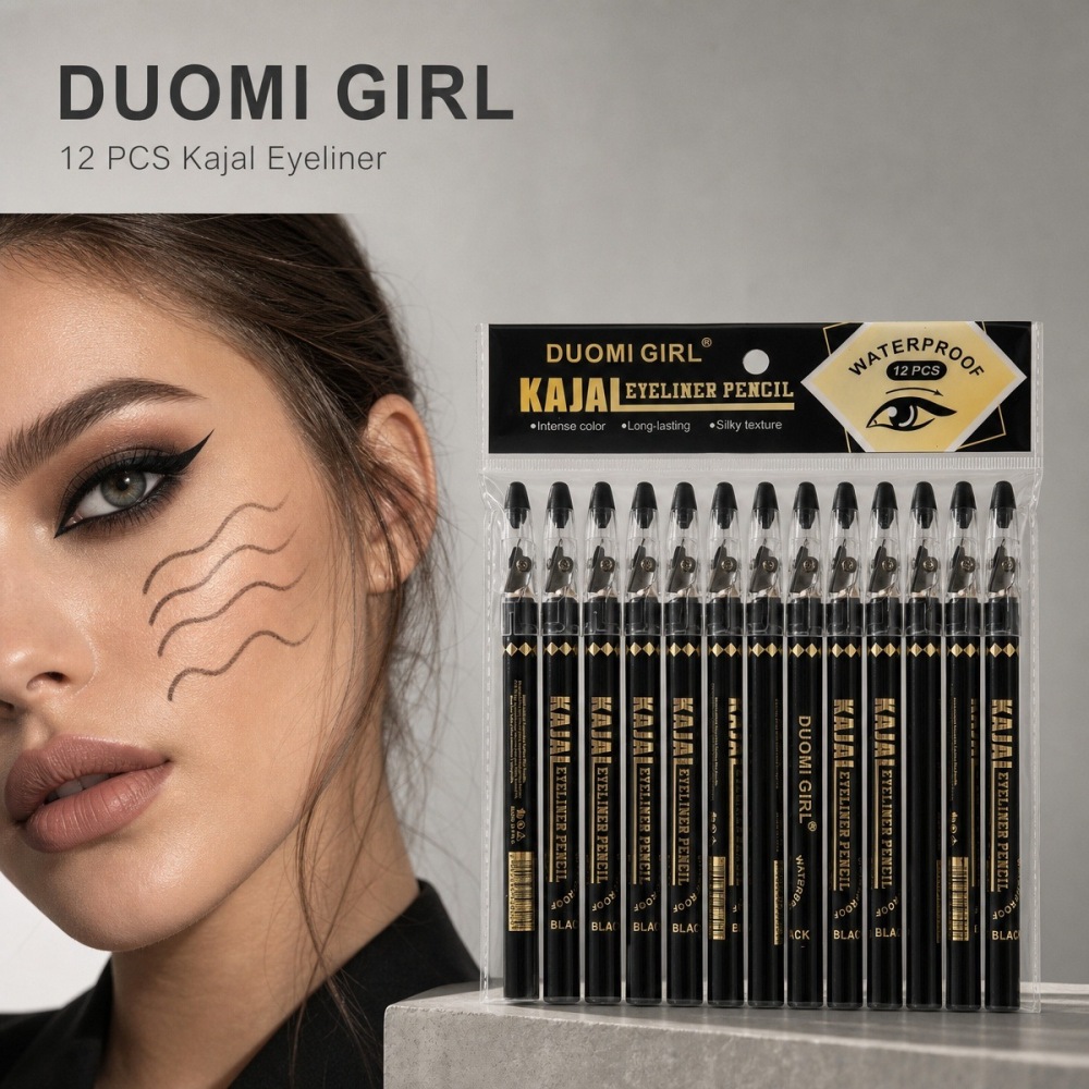 跨境DUOMI GIRL哑光黑色眼线笔易上色一笔勾勒 带笔刨防水防汗