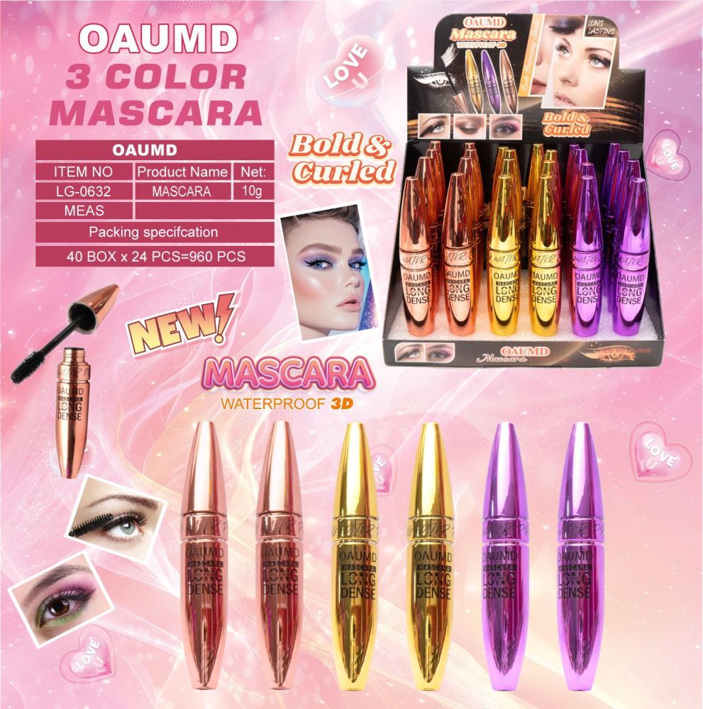 OAUMD 三色睫毛膏防水浓密卷翘纤长定型不晕染彩妆展示盒外贸专供