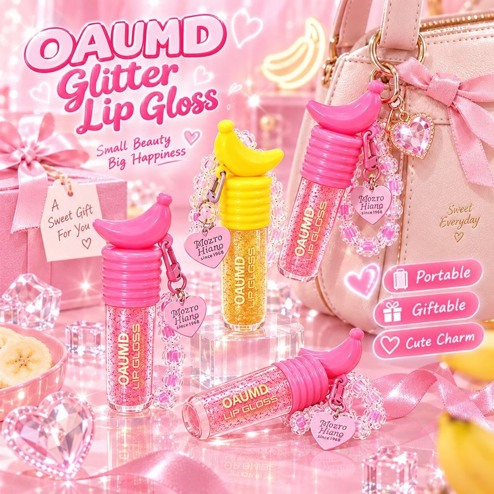 OAUMD 可爱香蕉冰棍唇彩串珠挂饰细闪水光唇油透亮嘟嘟唇外贸美妆