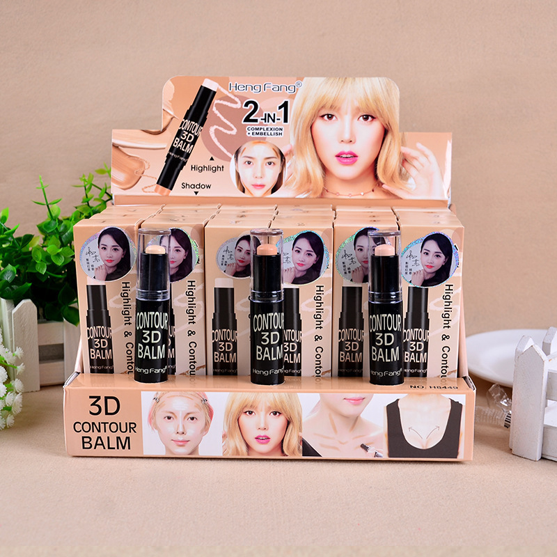 跨境恒芳立体高光双头修容棒侧影脸部遮瑕棒阴影提亮棒外贸款彩妆