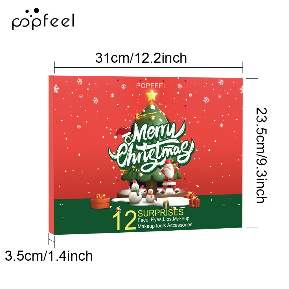 跨境专供POPFEEL彩妆套装圣诞倒数礼盒眼影口红遮瑕化妆品组合