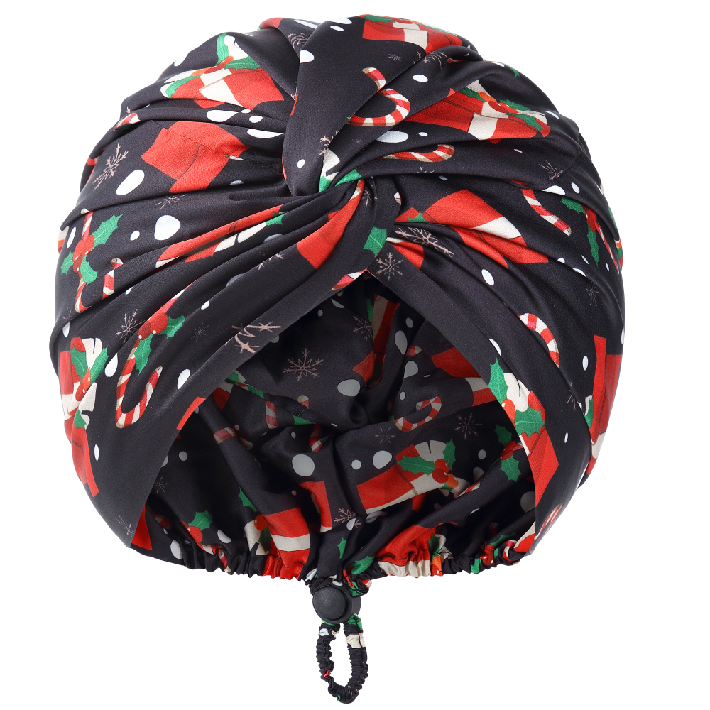 Adjustable Button Bonnet - Christmas Black