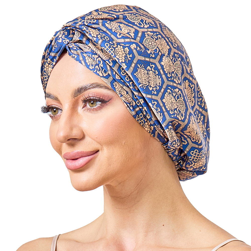 Adjustable Button Bonnet - Blue-Green & Gold