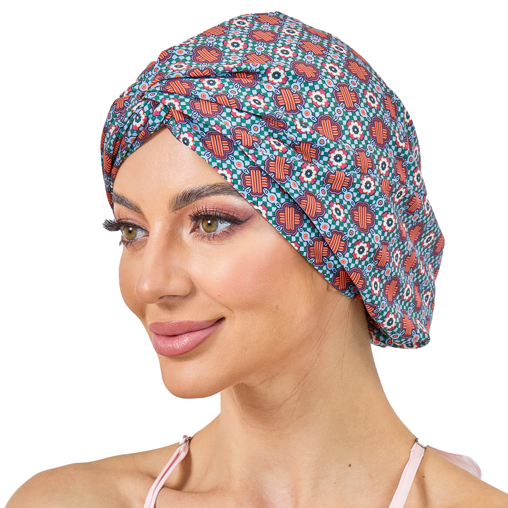 Adjustable Button Bonnet - Red & Green Crossed Flower