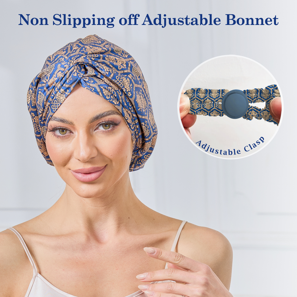 Adjustable Button Bonnet - Blue-Green & Gold