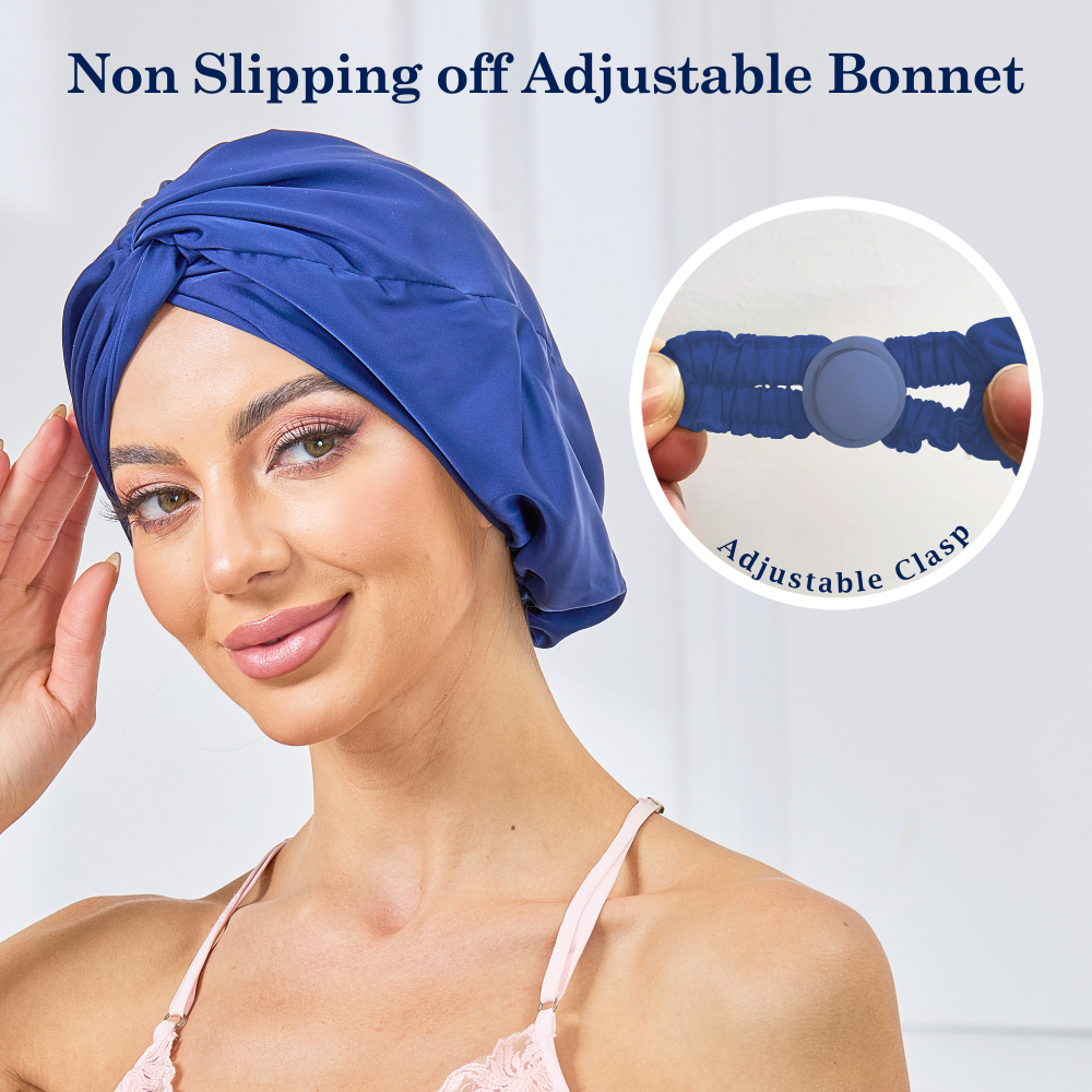 Adjustable Button Bonnet - Navy Blue