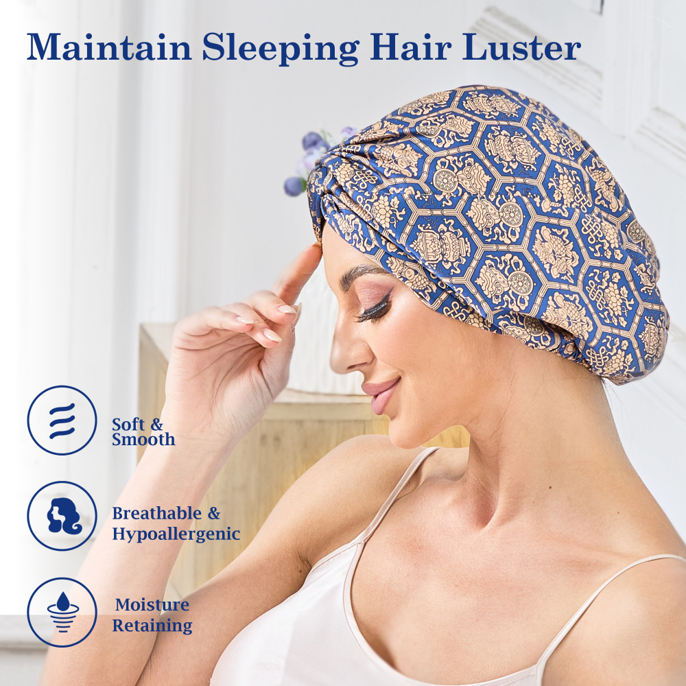 Adjustable Button Bonnet - Blue-Green & Gold