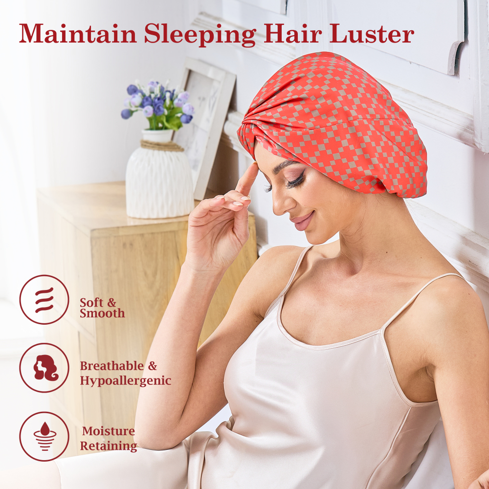 Adjustable Button Bonnet - Red & Dark Gold Checkered