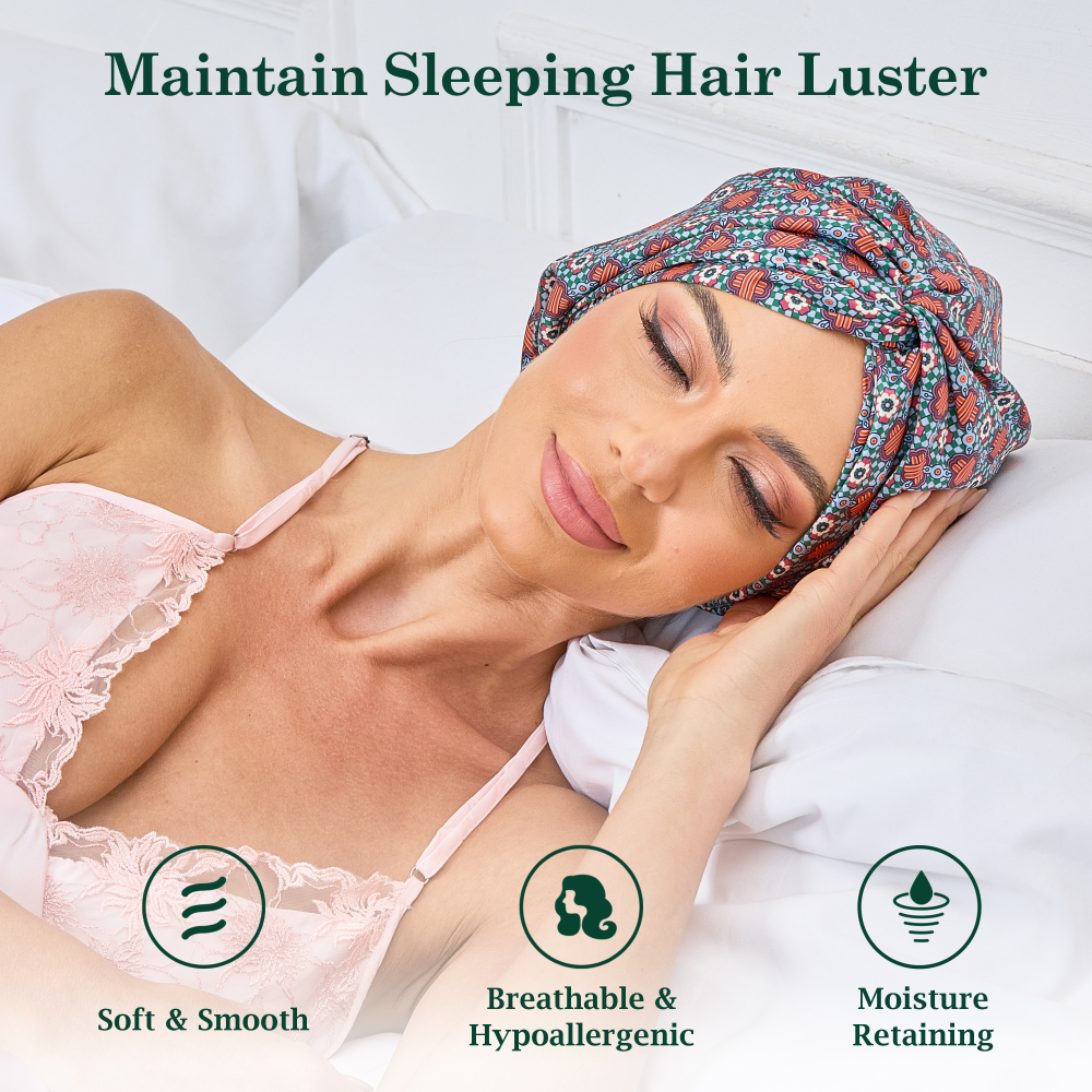 Adjustable Button Bonnet - Red & Green Crossed Flower