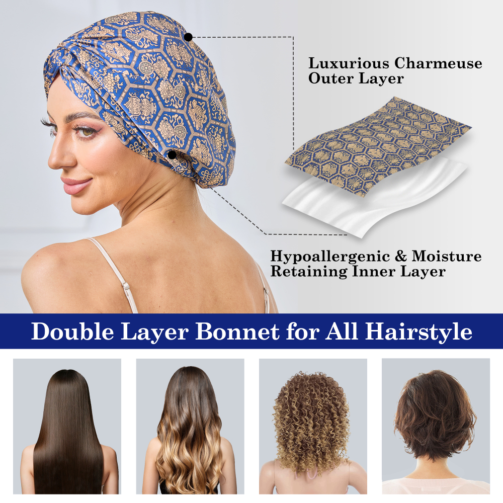 Adjustable Button Bonnet - Blue-Green & Gold