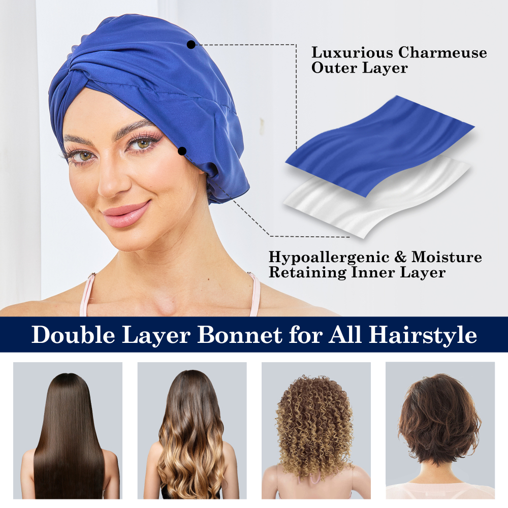 Adjustable Button Bonnet - Navy Blue